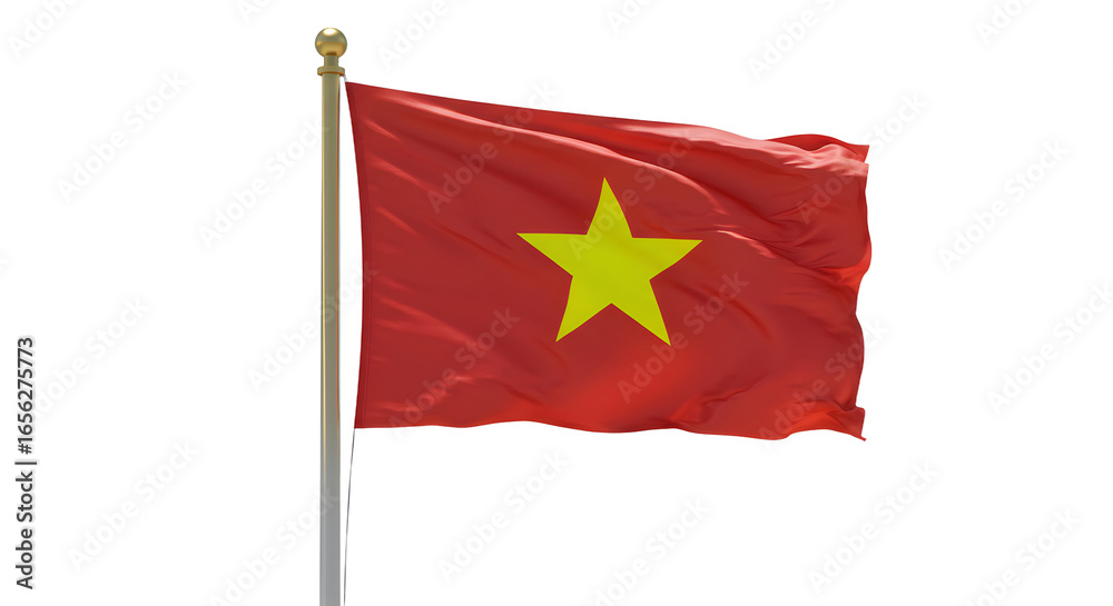 Vietnam national flag waving on flagpole with wind, red background and yellow star, symbol of Vietnam, perfect for patriotic and cultural themes Vietnam national flag waving on flagpole with wind, red background and yellow star, symbol of Vietnam, perfect for patriotic and cultural themes