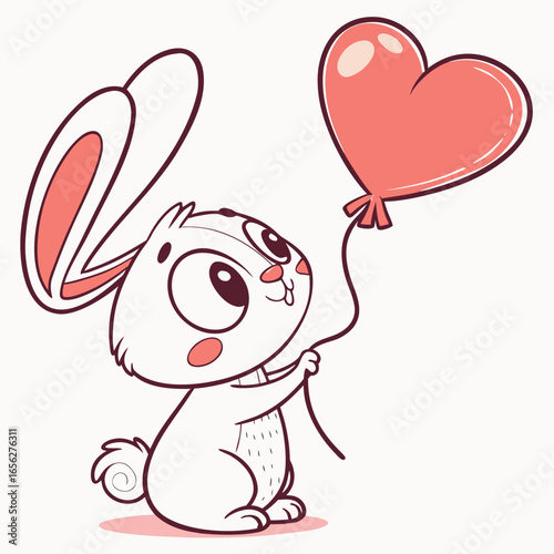 Cute Rabbit with Heart Balloon Vector Illustration