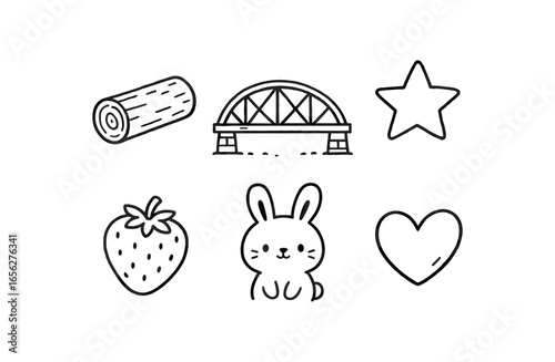 hand drawn cute doodle ink line art style line monochrome monochrome isolated on white background log truss bridge (uses): spanning supporting crossing connecting carrying linking
