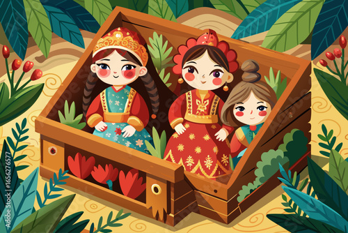vector of Dolls inside a wooden box, each inside the other. They are more of a traditional and decorative aspect than a game, but they are very well known.