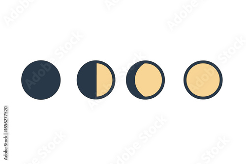 Four stages of lunar phase progression from dark to illuminated against a muted gradient background, symbolizing change and cycles. A celestial body transformation display.