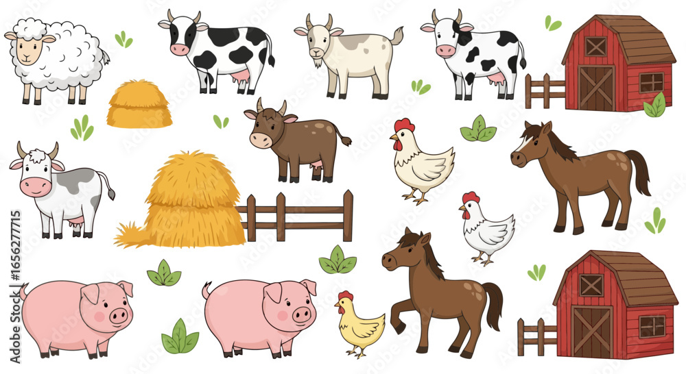Fototapeta premium Charming Farm Animal Illustration Set for Children's Books and Educational Resources, Ideal for Vector Graphics, and Farm-Themed Design Projects.