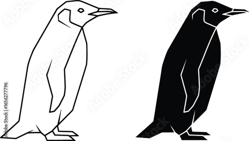 Penguin vector illustration black and white animal outline art