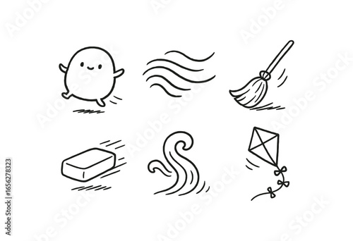 hand drawn cute doodle ink line art style line monochrome monochrome isolated on white background flow glide (actions): moving drifting sweeping sliding flowing gliding