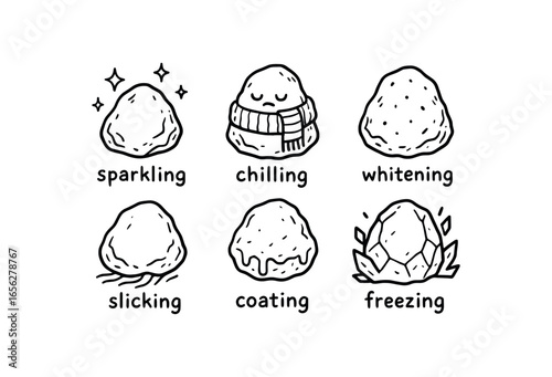 hand drawn cute doodle ink line art style line monochrome monochrome isolated on white background rimed stone (effects): sparkling chilling whitening slicking coating freezing