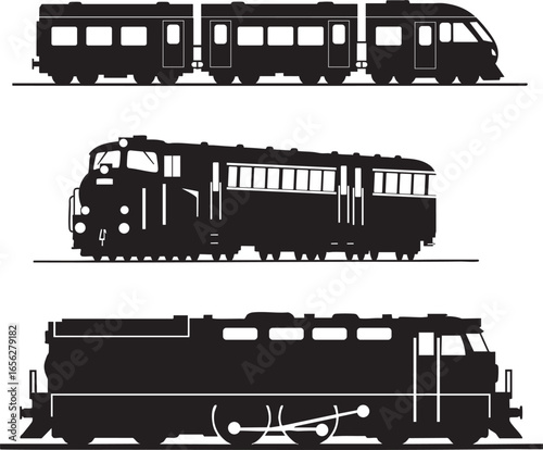 Train Engine Silhouette Vector Set. Railroad and Locomotive Icons.