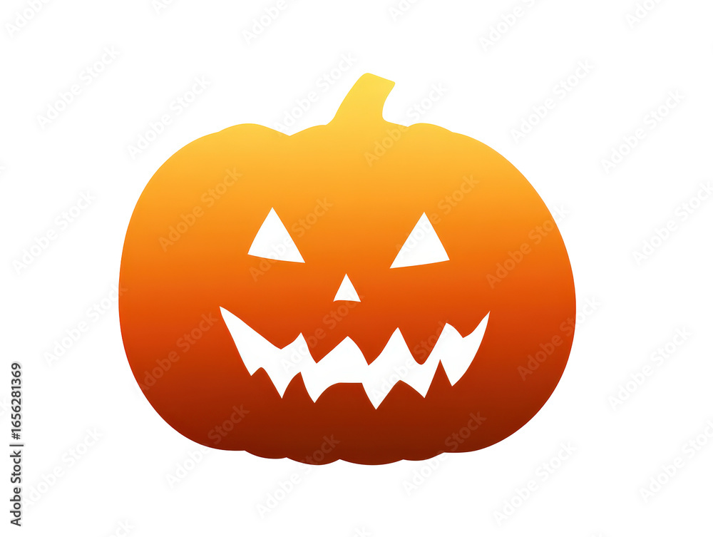 Fototapeta premium Vibrant orange gradient Jack-o-lantern with a spooky carved face and jagged teeth.