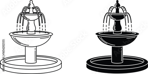 Water fountain vector illustration outdoor garden decoration
