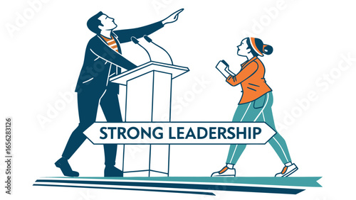 Leader giving speech with podium symbol of strong leadership illustration
