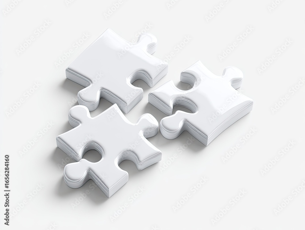 Three white puzzle pieces overlapping Three white puzzle pieces overlapping