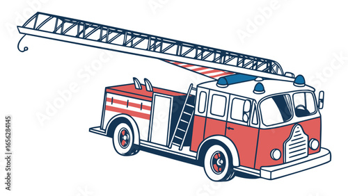 Red fire truck with ladder emergency vehicle illustration
