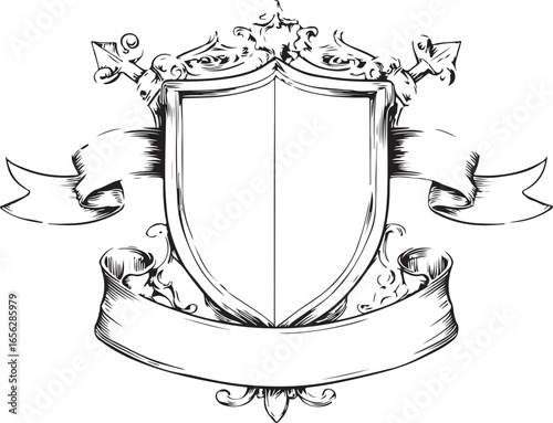 Hand-Drawn Heraldic Shield and Ribbon Emblem Set

