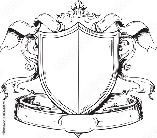 Hand-Drawn Heraldic Shield and Ribbon Emblem Set

