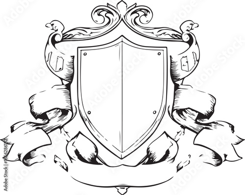 Hand-Drawn Heraldic Shield and Ribbon Emblem Set

