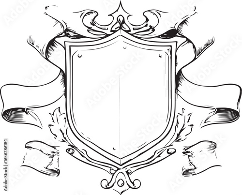 Hand-Drawn Heraldic Shield and Ribbon Emblem Set

