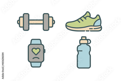 Fitness equipment and accessories icons