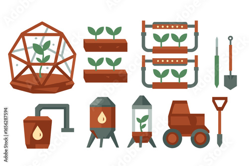 Futuristic Greenhouse and Farming Equipment