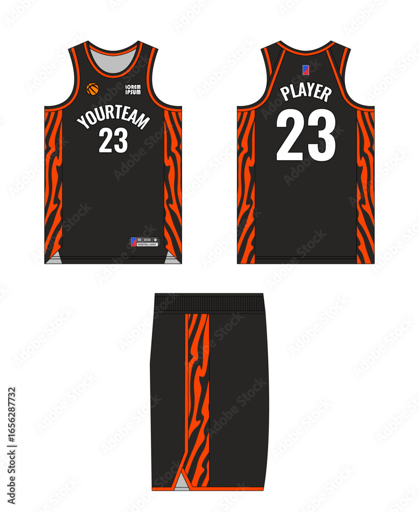 Naklejka premium Basketball jersey template design, basketball uniform mockup design, vector sublimation sports apparel design, jersey basketball ideas.