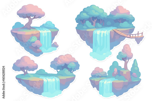 Fantasy floating islands with waterfalls and trees