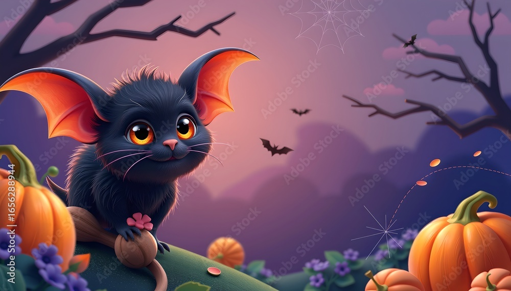Halloweenthemed Animated Creature with Bat Wings Pumpkin Patch Halloweenthemed Animated Creature with Bat Wings Pumpkin Patch