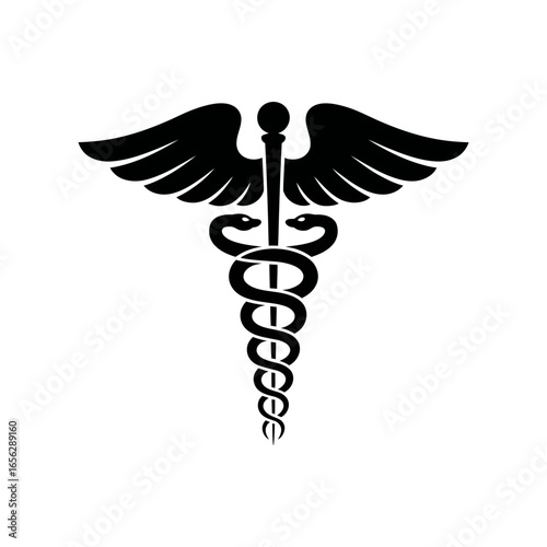 Caduceus symbol representing medicine and healthcare with wings and intertwined snakes emblem