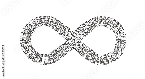 Foto Dynamic infinity symbol formed from binary code conveys endless digital possibil