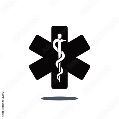 Medical symbol with snake and staff against a plain background representing healthcare concepts