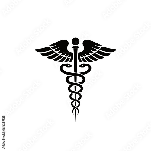 Caduceus symbol with snakes and wings representing medicine and healthcare professional emblem