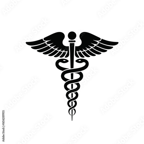 Caduceus symbol with snakes and wings representing medicine and healthcare professional emblem