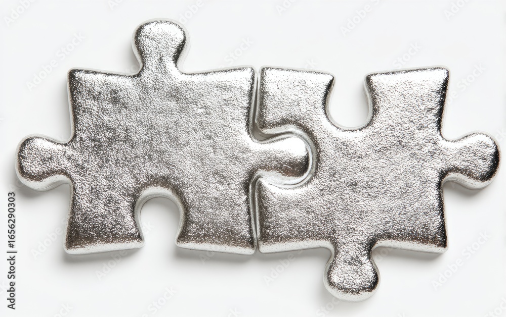 Fototapeta premium Two silver puzzle pieces joined