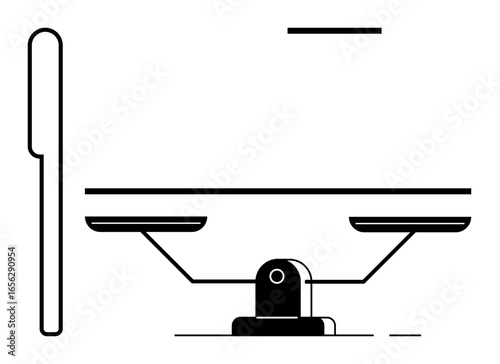 Scales in equilibrium flanked by minimal lines, symbolizing justice, fairness, and balance. Ideal for law, equality, decision-making, ethics business impartiality and minimalism concepts. Simple