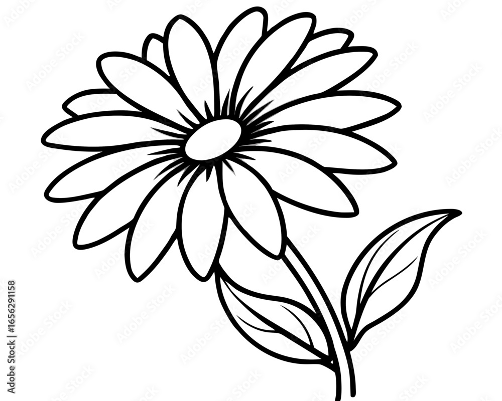 Fototapeta premium Isolated silhouette of a single rose flower with stem and leaves.