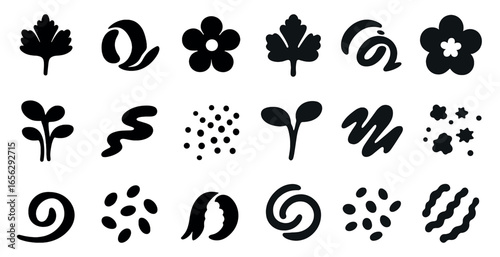Nature and botany silhouette icons set – filled, floral and plant symbol designs
