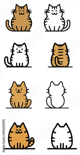 Cute cartoon illustration of playful cats in various poses, showcasing their adorable features and expressions, perfect for pet lovers and children's designs