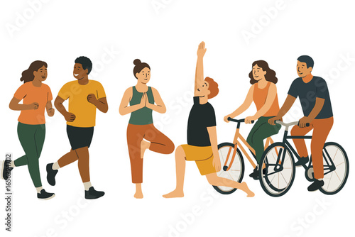 Diverse people engaged in healthy lifestyle activities