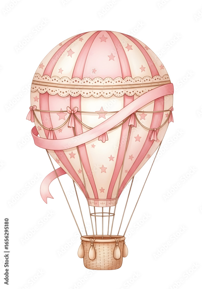 Fototapeta premium Pink vintage hot air balloon illustration Cut Out PNG.