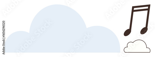Large cloud with musical notes, small cloud suggesting connection, creativity, and digital sharing. Ideal for cloud storage, music streaming, collaboration, creativity, entertainment sound simple