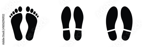 Shoe Prints. Collection different human footprints Vector Illustration. boot sole, bare feet, baby footprint, vector illustration. EPS 10.