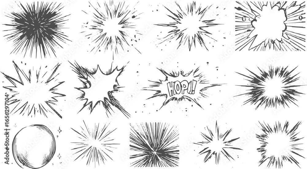 Obraz premium Comic Book Speech Bubbles and Starbursts with Grunge Texture Vector Design on Transparent Background