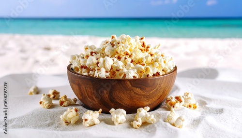 Popcorn bowl on a sandy beach