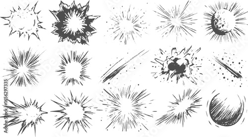 Comic Book Speech Bubbles and Starbursts Set for Graphic Design and Creative Projects grunge texture vector design on transparent background.