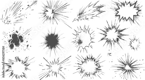 Comic Book Speech Bubbles and Starbursts Set for Graphic Design and Creative Projects grunge texture vector design on transparent background.