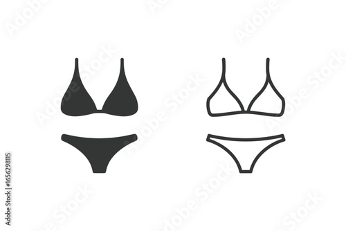Two bikini icons one solid dark gray and one outline on a white background swimwear two piece swimsuit