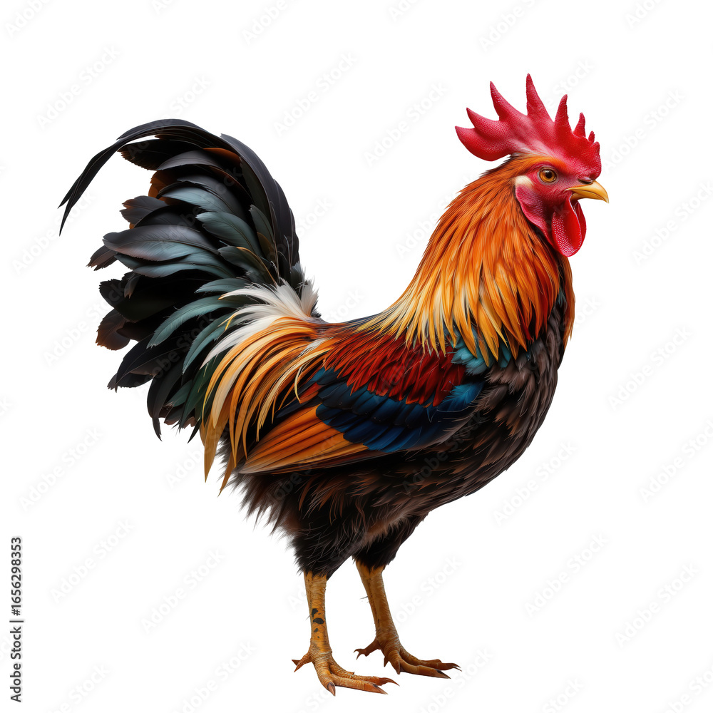 Fototapeta premium Colorful Rooster Standing Proud with Vibrant Feathers and Details