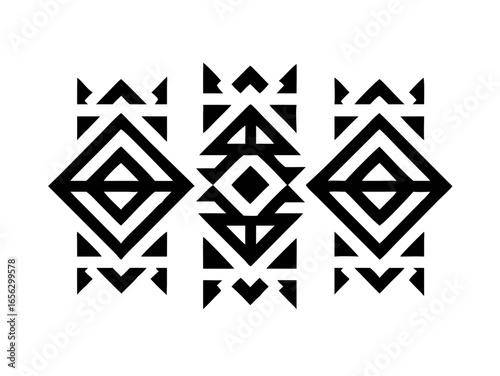 Tribal elements. Monochrome geometric american indian patterns, navajo and aztec, ethnic ornament for textile decorative ornament vector set. Black cultural national symbols, art decoration See Less
