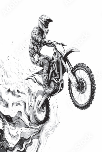 Stylized image of motocross  black and white vector