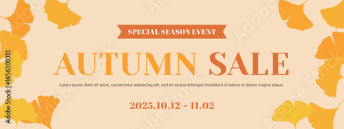 An autumn sale banner featuring ginkgo leaves. Perfect for fall promotions, special events, and seasonal discount marketing designs.