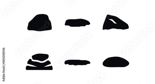 flat black solid icon items isolated on white background marker (path stone): rock flat edge step line set
