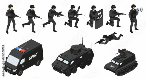 Isometric SWAT Team Members and Vehicles.