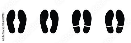 Footprint and shoe print icons set vector illustration isolated on white background. Vector footprint icons collection, human shoe print icon, boot path and sole print silhouettes set. EPS 10